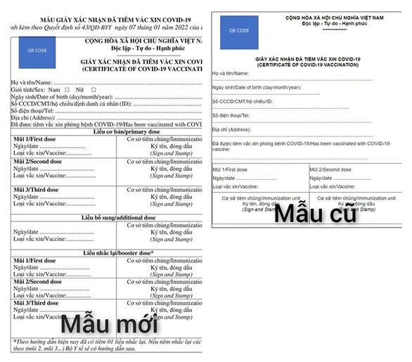 Mẫu giấy xác nhận đã tiêm vắc xin Covid-19 có thêm mũi tiêm nhắc lại và bổ sung - Ảnh: Bộ Y tế