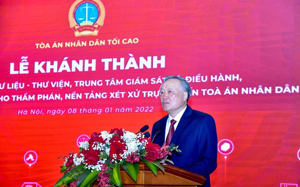 Chánh án Toà án nhân dân tối cao Nguyễn Hòa Bình phát biểu tại Lễ Khánh thành Chánh án Toà án nhân dân tối cao Nguyễn Hòa Bình phát biểu tại Lễ Khánh thành