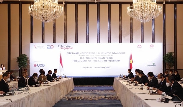 Quang cảnh Đối thoại doanh nghiệp Việt Nam - Singapore. (Ảnh: Thống Nhất/TTXVN)