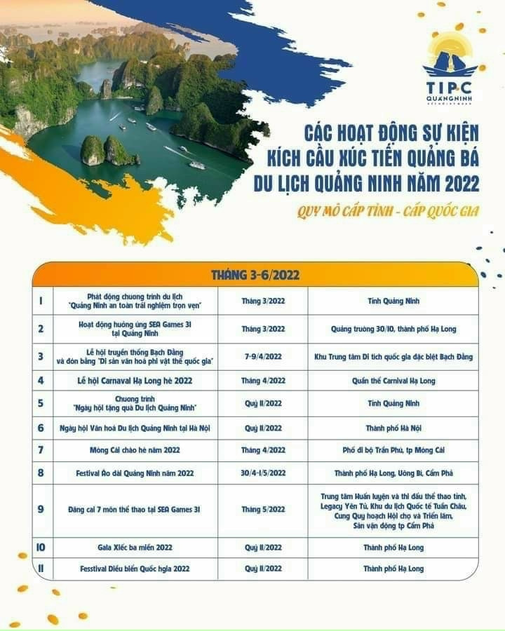 Chi tiết các hoạt động kích cầu du lịch tại Quảng Ninh từ tháng 3/2022 đến hết quý II/2022 Chi tiết các hoạt động kích cầu du lịch tại Quảng Ninh từ tháng 3/2022 đến hết quý II/2022