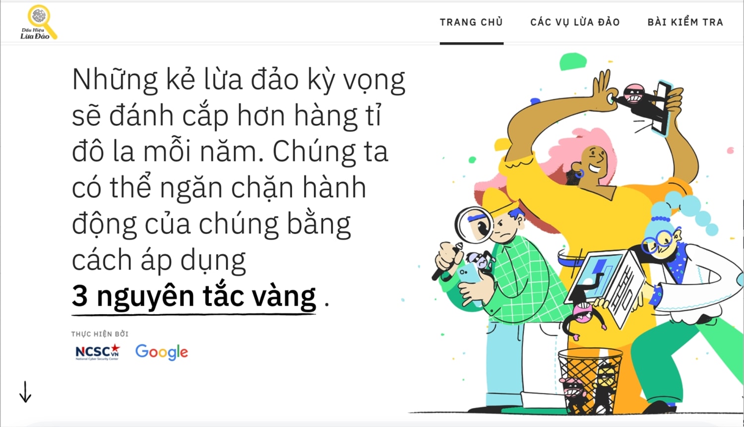 Website dauhieuluadao.com giúp nâng cao nhận thức người dân về lừa đảo trực tuyến. Ảnh: Google