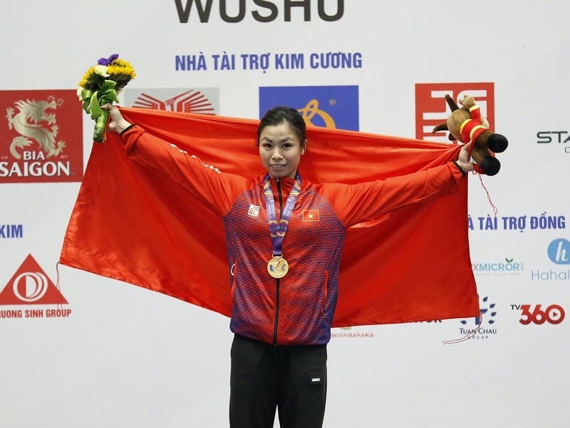 Hoàng Thị Phương Giang mang về tấm huy chương vàng cho đoàn thể thao Việt Nam ở nội dung trường quyền nữ, bộ môn wushu (Ảnh BTC) Hoàng Thị Phương Giang mang về tấm huy chương vàng cho đoàn thể thao Việt Nam ở nội dung trường quyền nữ, bộ môn wushu (Ảnh BTC)