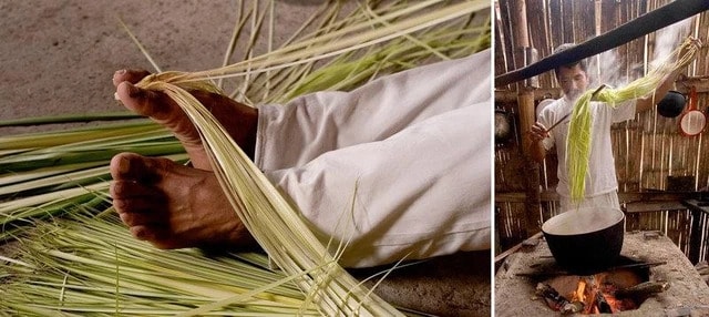 Những người thợ đang thực hiện công đoạn làm mũ 