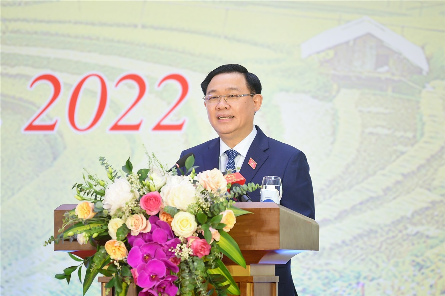 Chủ tịch Quốc hội Vương Đình Huệ phát biểu tại buổi gặp mặt