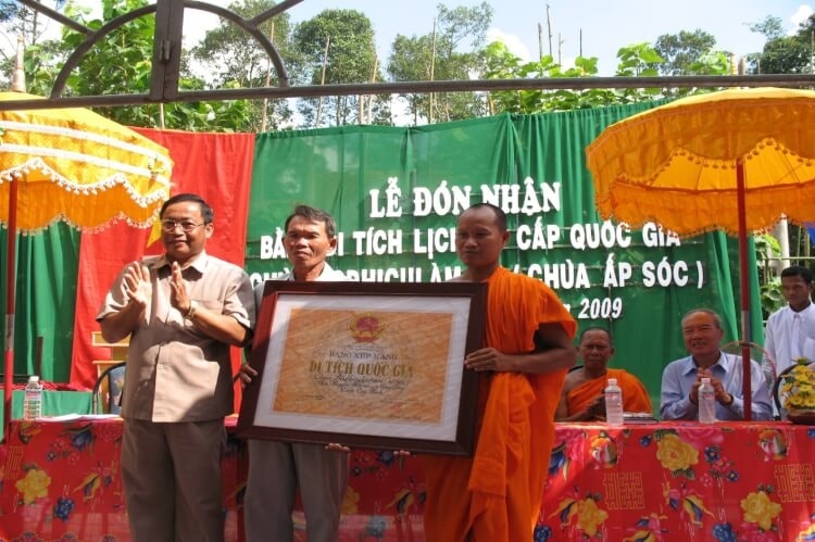  Chùa Ấp Sóc đã được Bộ Văn hóa-Thể thao và Du lịch công nhận là Di tích lịch sử - văn hóa cấp quốc gia vào ngày 3/3/2009.