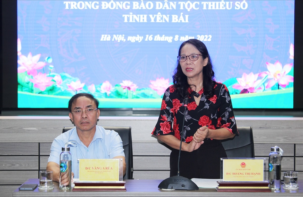 Thứ trưởng, Phó Chủ nhiệm UBDT Hoàng Thị Hạnh phát biểu tại buổi gặp mặt Thứ trưởng, Phó Chủ nhiệm UBDT Hoàng Thị Hạnh phát biểu tại buổi gặp mặt