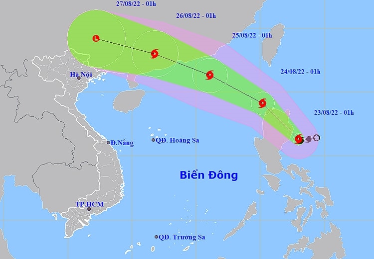 Vị trí và đường đi của cơn bão Ma-on. Ảnh: NCHMF