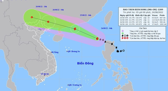 Vị trí và hướng di chuyển bão số 3 - Ảnh: NCHMF