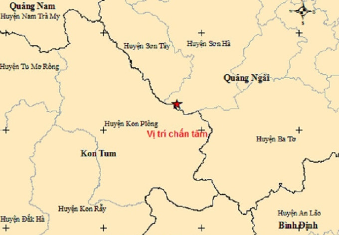   Vị trí động đất. (Ảnh: Viện Vật lý địa cầu )