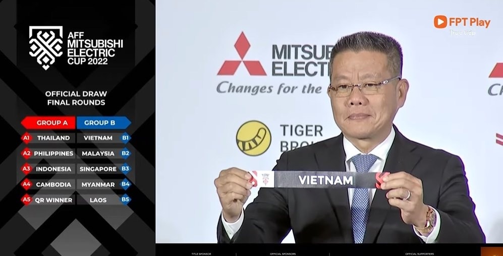 Lá thăm đã đưa tuyển Việt Nam vào bảng B cùng các đối thủ Malaysia, Singapore, Myanmar và Lào tại AFF Cup 2022