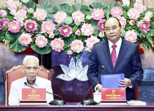 Chủ tịch nước Nguyễn Xuân Phúc phát biểu tại buổi gặp mặt. (Ảnh: TTXVN)
