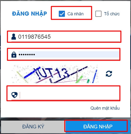 Màn hình đăng nhập hệ thống