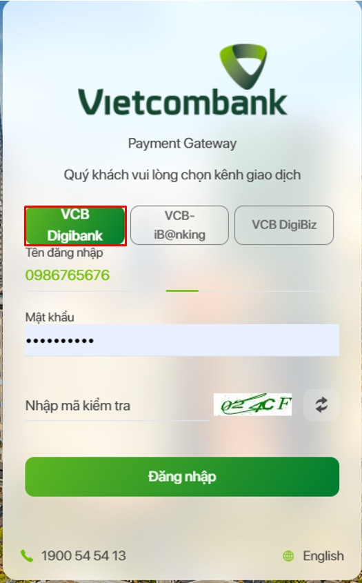 Màn hình yêu cầu đăng nhập tài khoản ngân hàng