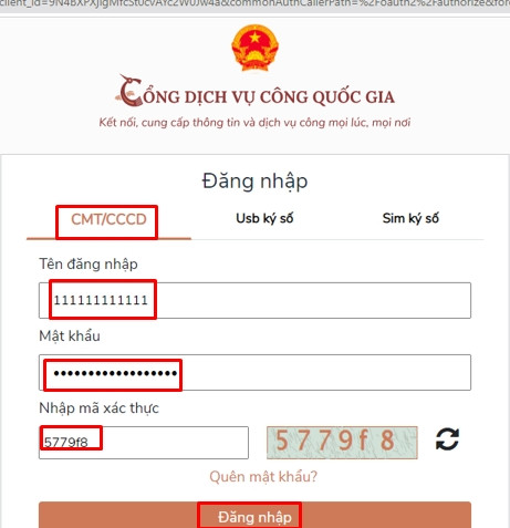 Màn hình đăng nhập hệ thống
