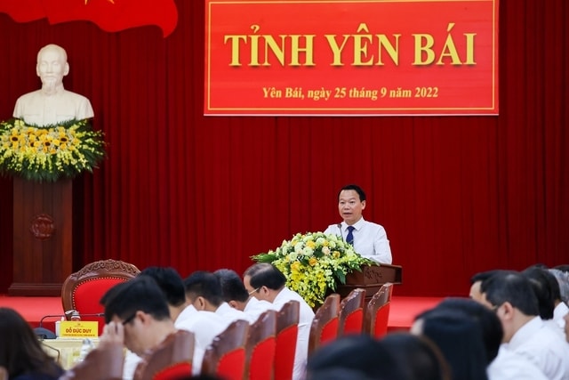 Bí thư Tỉnh ủy Yên Bái Đỗ Đức Duy phát biểu tại cuộc làm việc - Ảnh: VGP/Nhật Bắc