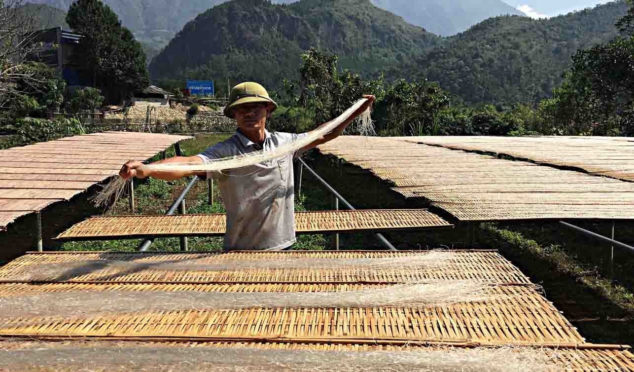 Người dân Bình Lư phơi miến