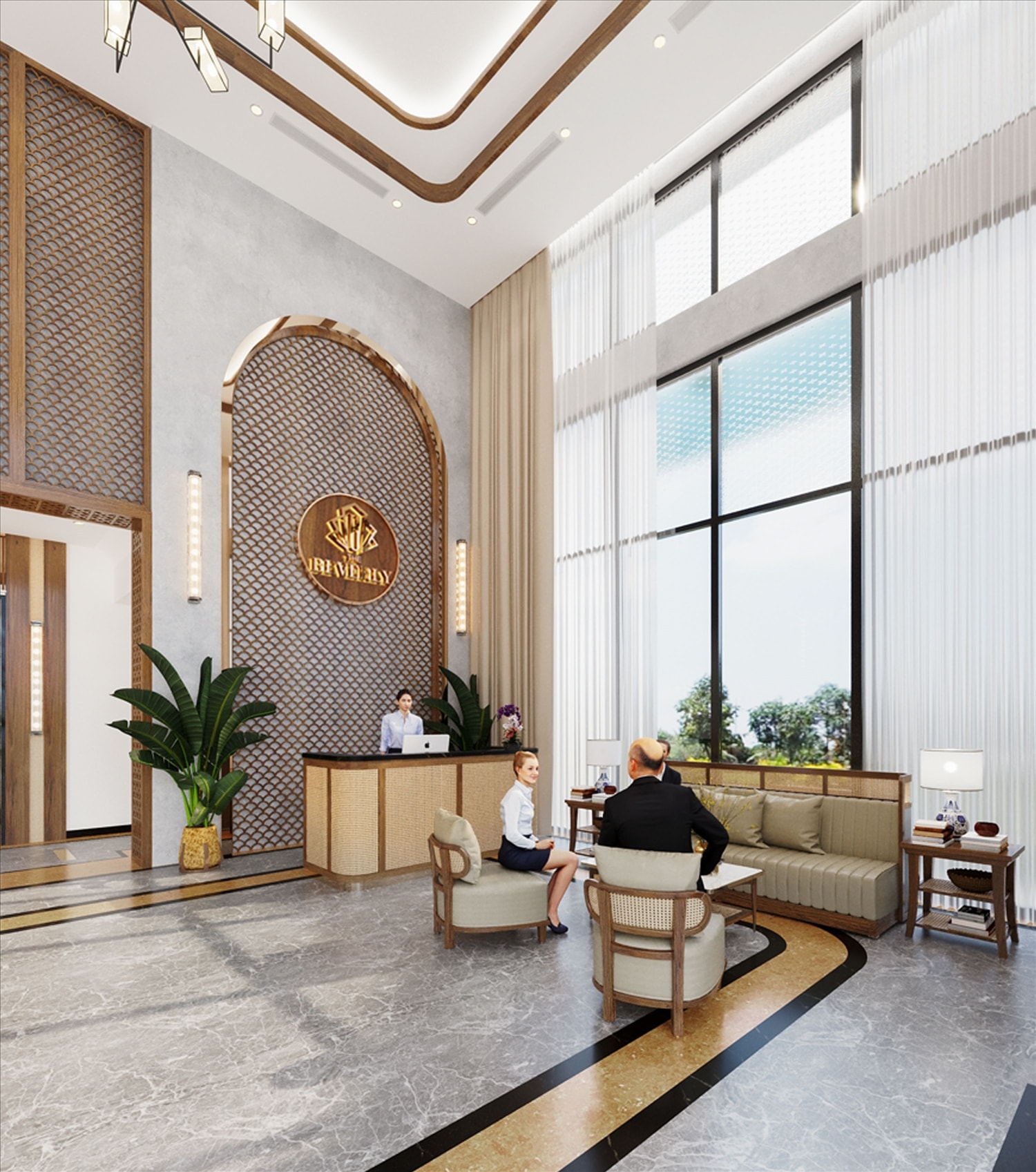 Hệ thống sảnh đón và lounge của The Beverly cao đến 9m được lát đá cẩm thạch