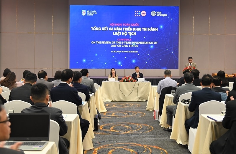 Hội nghị tổng kết 6 năm thi hành Luật Hộ tịch do Bộ Tư pháp và Quỹ Dân số Liên Hợp Quốc tổ chức ngày 18/11/2022