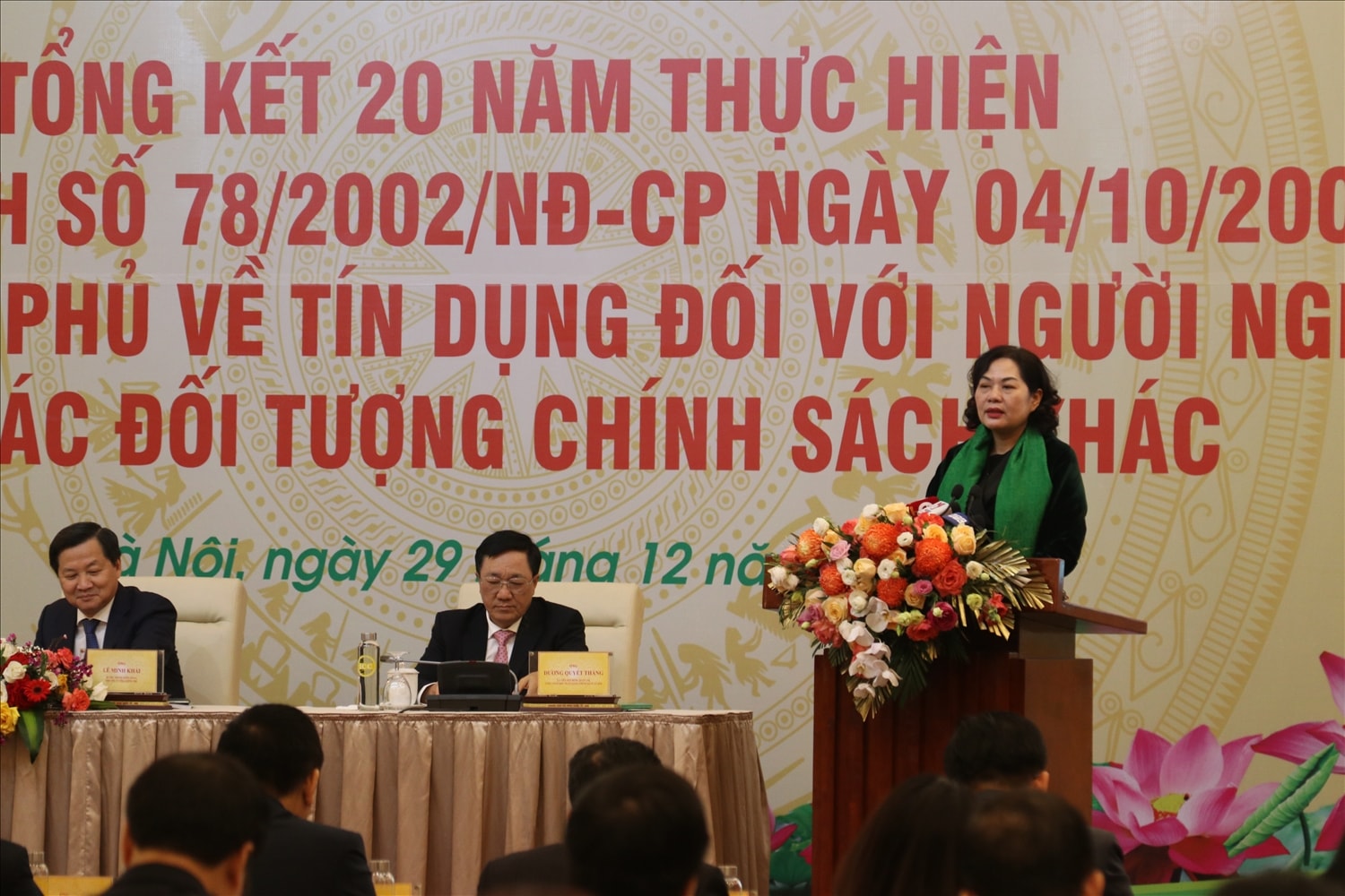 Thống đốc Ngân hàng Nhà nước Việt Nam kiêm Chủ tịch Hội đồng Quản trị NHCSXH Nguyễn Thị Hồng phát biểu tại Hội nghị. Thống đốc Ngân hàng Nhà nước Việt Nam kiêm Chủ tịch Hội đồng Quản trị NHCSXH Nguyễn Thị Hồng phát biểu tại Hội nghị.