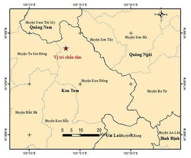 Vị trí xảy ra động đất ở Kon Tum