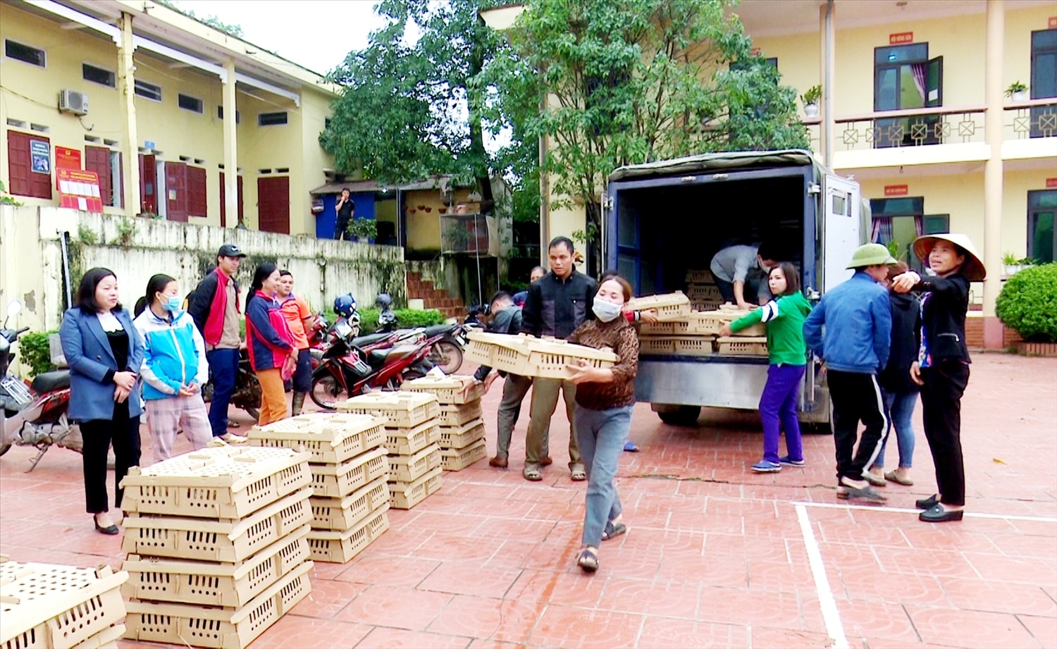 Hộ nghèo ở xã Tân Kim (Phú Bình) nhận hỗ trợ gà giống từ cơ quan chuyên môn của huyện Hộ nghèo ở xã Tân Kim (Phú Bình) nhận hỗ trợ gà giống từ cơ quan chuyên môn của huyện