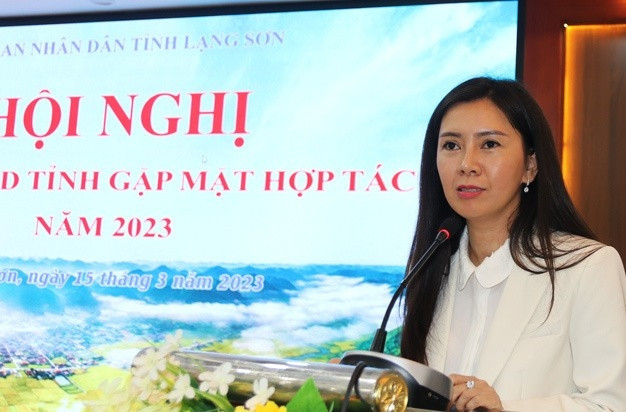 Bà Đoàn Thu Hà, Phó Chủ tịch UBND tỉnh Lạng Sơn phát biểu tại hội nghị