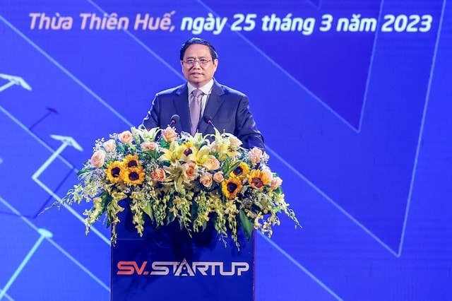 Thủ tướng Phạm Minh Chính phát biểu tại Ngày hội khởi nghiệp quốc gia của học sinh, sinh viên lần thứ V - Ảnh: VGP/Nhật Bắc