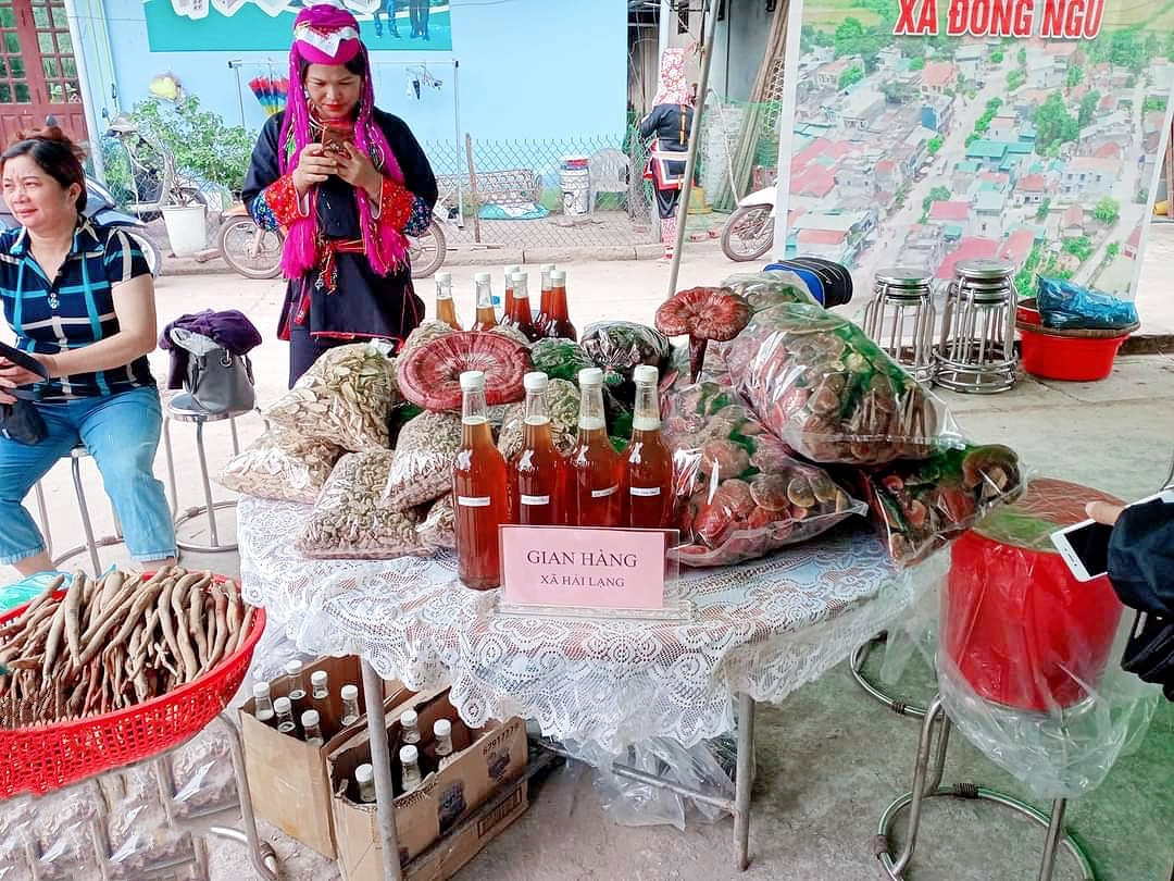 Gian hàng của xã Hải Lạng với nhiều nông sản đặc trưng của địa phương