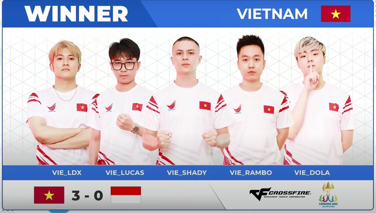 Đội tuyển Thể thao điện tử Việt Nam - Đột kích chính thức bảo vệ thành công chiếc huy chương Vàng tại SEA games 32. (Nguồn: Cross Fire Việt Nam)