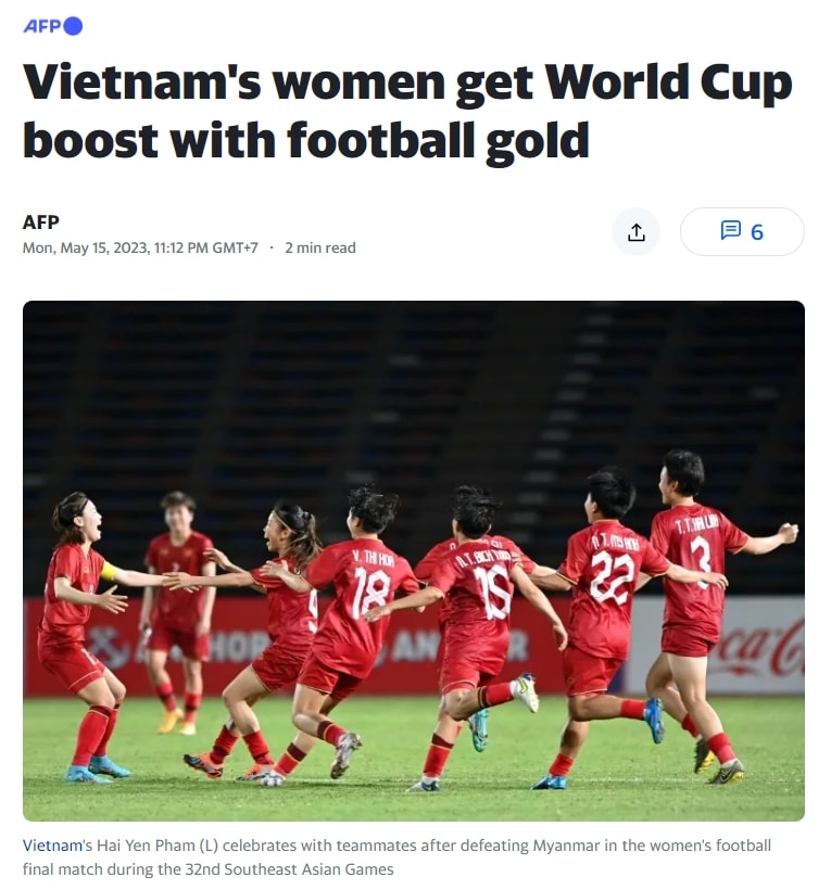 Bài viết của AFP về chiến tích của đội tuyển Việt Nam. (Ảnh chụp màn hình) Bài viết của AFP về chiến tích của đội tuyển Việt Nam. (Ảnh chụp màn hình)