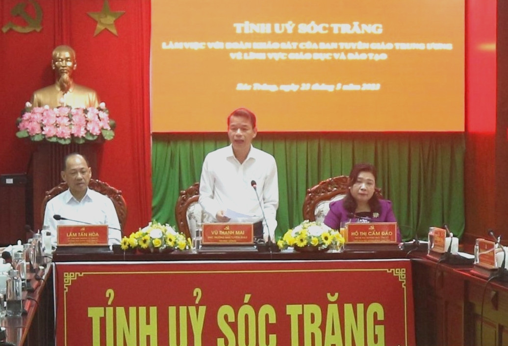 Ông Vũ Thanh Mai, Phó trưởng Ban Tuyên giáo Trung ương phát biểu tại buổi làm việc Ông Vũ Thanh Mai, Phó trưởng Ban Tuyên giáo Trung ương phát biểu tại buổi làm việc
