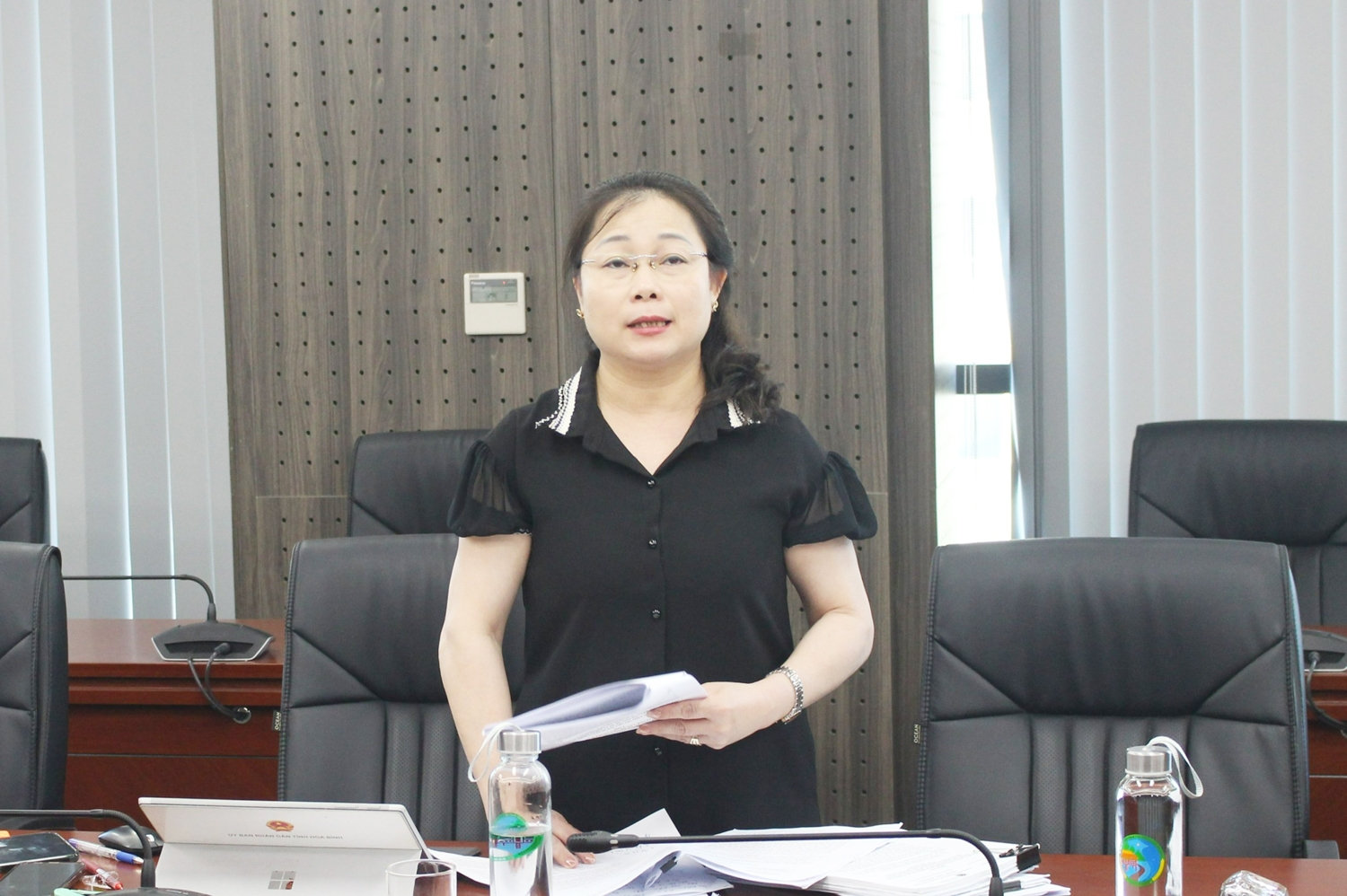 Bà Đinh Thị Thảo - Trưởng Ban Dân tộc Hòa Bình phát biểu ý kiến tại phiên họp