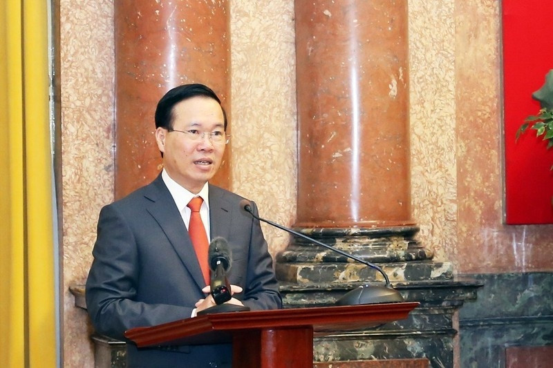 Chủ tịch nước Võ Văn Thưởng phát biểu tại buổi gặp mặt, biểu dương