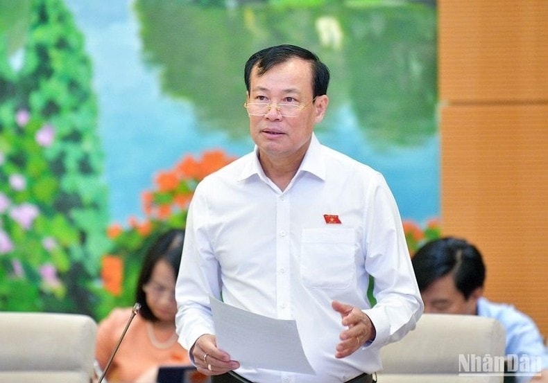 Chủ nhiệm Ủy ban Quốc phòng và An ninh của Quốc hội Lê Tấn Tới báo cáo tại phiên họp. (Ảnh: Duy Linh)