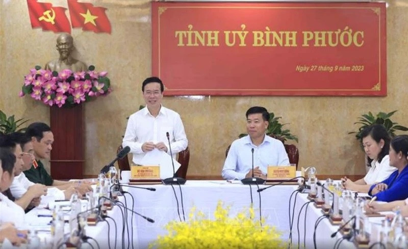 Chủ tịch nước Võ Văn Thưởng làm việc với Tỉnh ủy Bình Phước về công tác quốc phòng–an ninh, đối ngoại và cải cách tư pháp. Chủ tịch nước Võ Văn Thưởng làm việc với Tỉnh ủy Bình Phước về công tác quốc phòng–an ninh, đối ngoại và cải cách tư pháp.