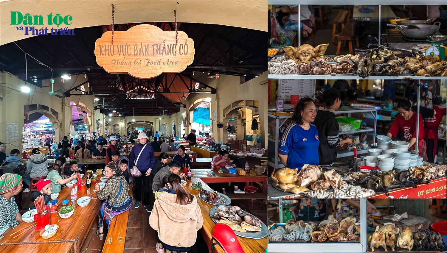 Phía trong chợ là khu nhà có mái che, gồm nhiều các gian hàng ẩm thực với đa dạng các món ăn khác nhau; đặc sắc nhất có thể kể đến là Thắng cố, Lợn bản, Gà đen,...
