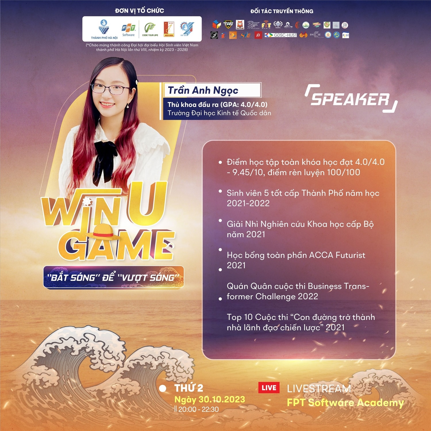Trần Anh Ngọc - Thủ khoa đầu ra (GPA: 4.0/4.0), Trường Đại học Kinh tế Quốc dân; Điểm học tập toàn khóa học đạt 4.0/4.0 - 9.45/10, điểm rèn luyện 100/100; Giải Nhì Nghiên cứu Khoa học cấp Bộ năm 2021; Đồng tác giả 3 bài báo khoa học đăng trên tạp chí trong nước và quốc tế; Học bổng toàn phần ACCA Futurist 2021; Sinh viên 5 tốt cấp Thành Phố năm học 2021-2022, sinh viên 5 tốt cấp Trường năm học 2021-2022; Học bổng khuyến khích học tập trường Đại học Kinh tế Quốc dân nhiều kỳ học, Học bổng Vietcombank 2020, học bổng LOTTE 2021; Quán Quân cuộc thi Business Transformer Challenge