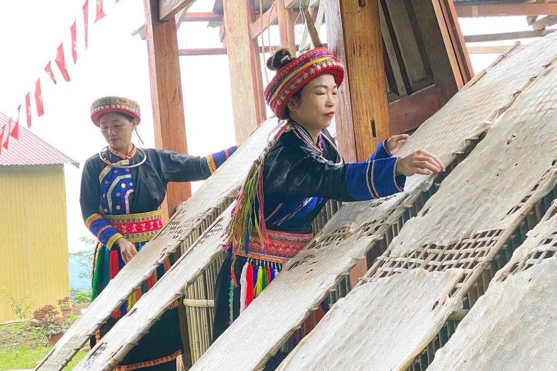 Người Dao thôn Phiêng Phàng thu hoạch lúa nếp Tài. Người dân thôn Phiêng Phàng, xã Yến Dương sản xuất miến dong, nâng cao thu nhập