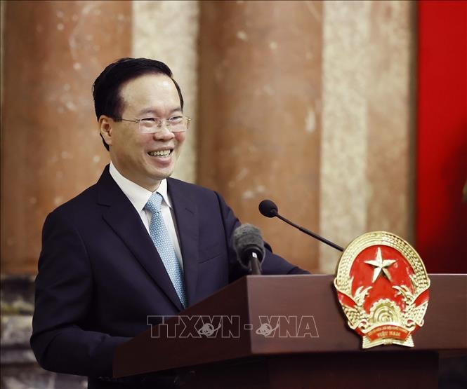 Chủ tịch nước Võ Văn Thưởng phát biểu với các đại biểu tại buổi gặp mặt - Ảnh: Thống Nhất/TTXVN