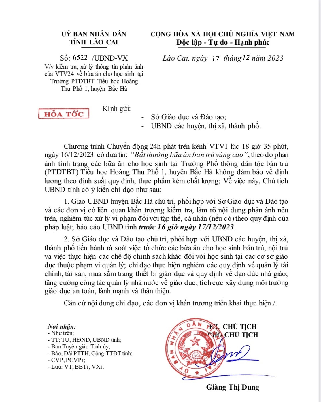 Công văn khẩn của tỉnh Lào CaI sáng ngày 17/12 Công văn khẩn của tỉnh Lào CaI sáng ngày 17/12