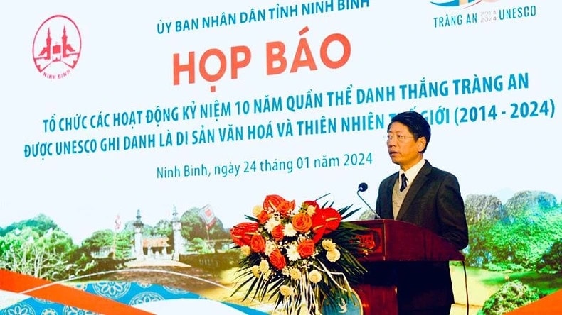 Phó Chủ tịch Ủy ban nhân dân tỉnh Ninh Bình Trần Song Tùng phát biểu tại buổi họp báo. Tin: Nhiều hoạt động đặc sắc kỷ niệm 10 năm Tràng An được công nhận di sản thế giới 1