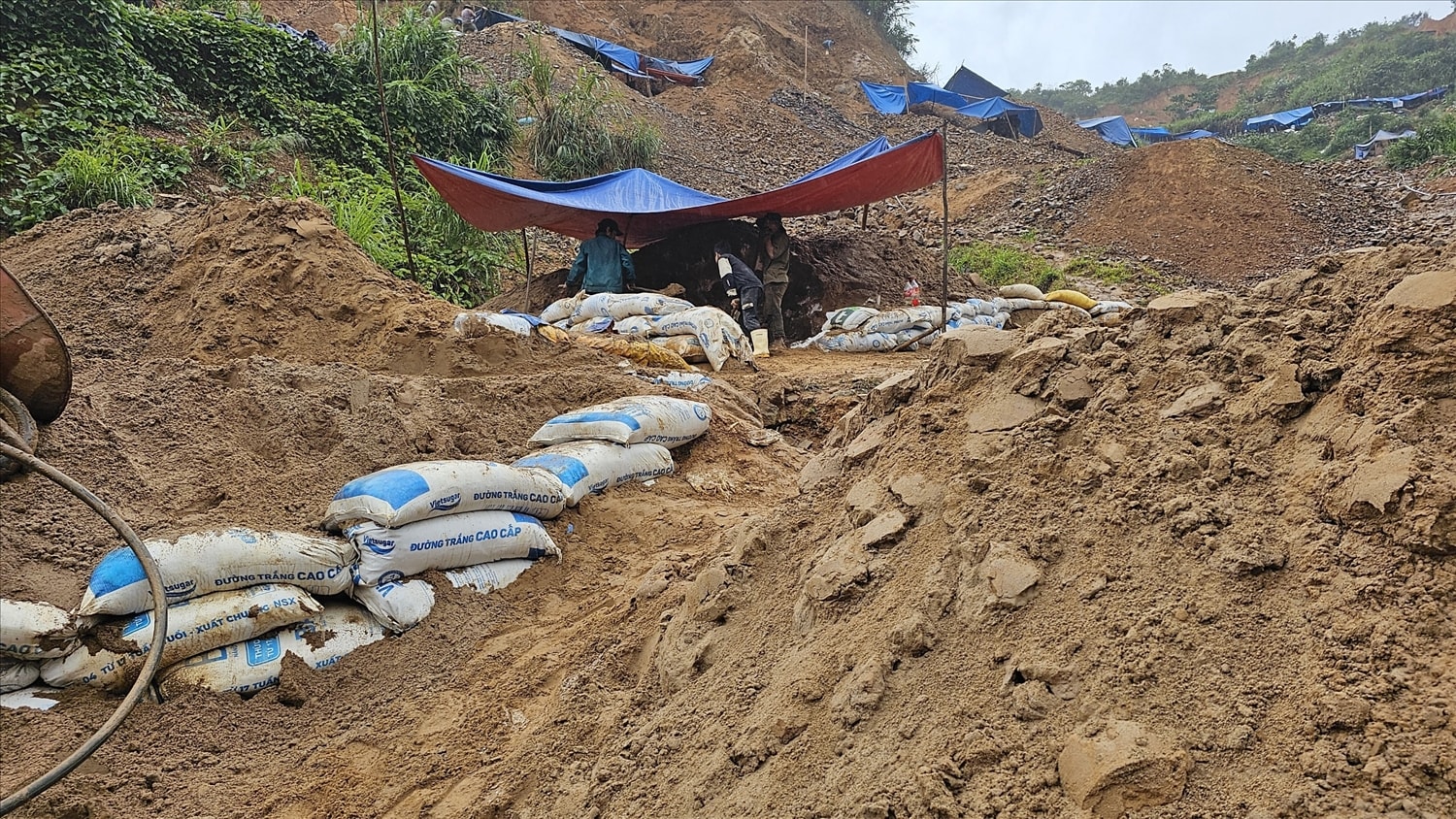 Hàng chục lán trại trái phép mọc lên giữa rừng phục vụ việc đào vàng trái phép Hàng chục lán trại trái phép mọc lên giữa rừng phục vụ việc đào vàng trái phép