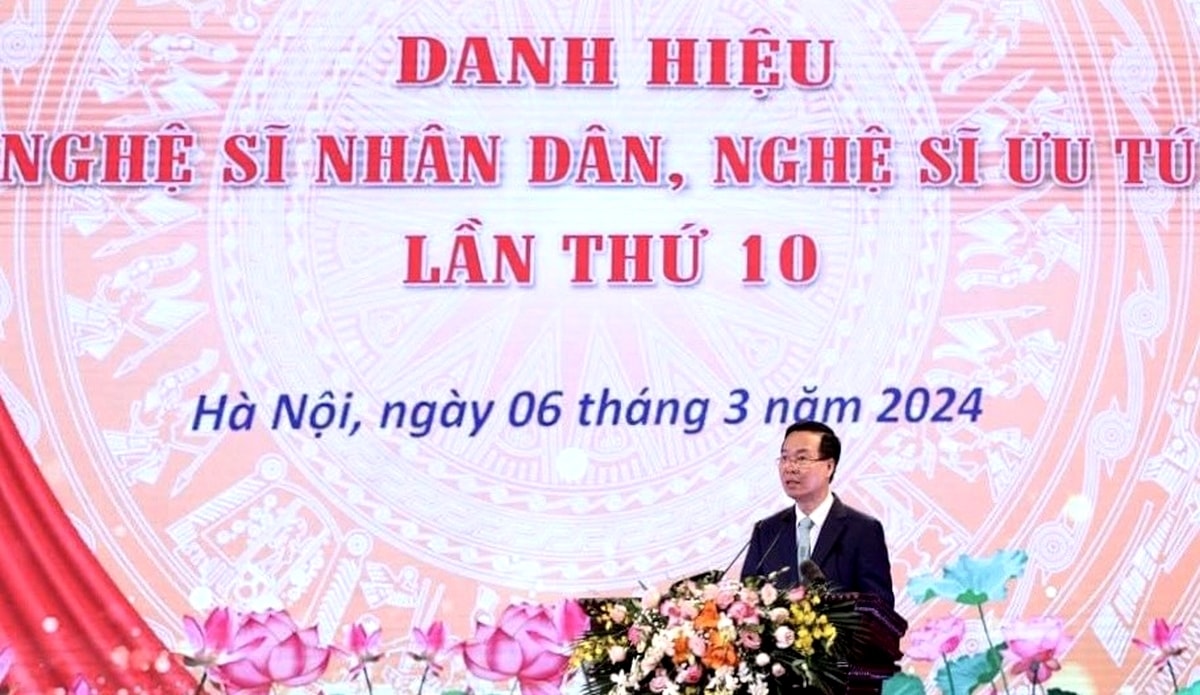 Chủ tịch nước Võ Văn Thưởng phát biểu tại Lễ trao tặng danh hiệu Nghệ sỹ Nhân dân, Nghệ sỹ Ưu tú lần thứ 10