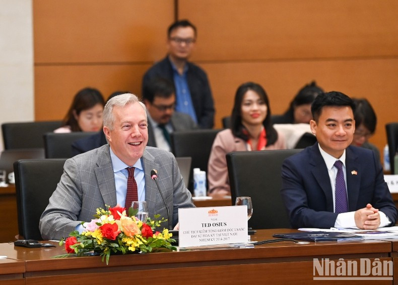 Chủ tịch kiêm Tổng Giám đốc USABC Ted Osius phát biểu tại cuộc làm việc. (Ảnh: DUY LINH)