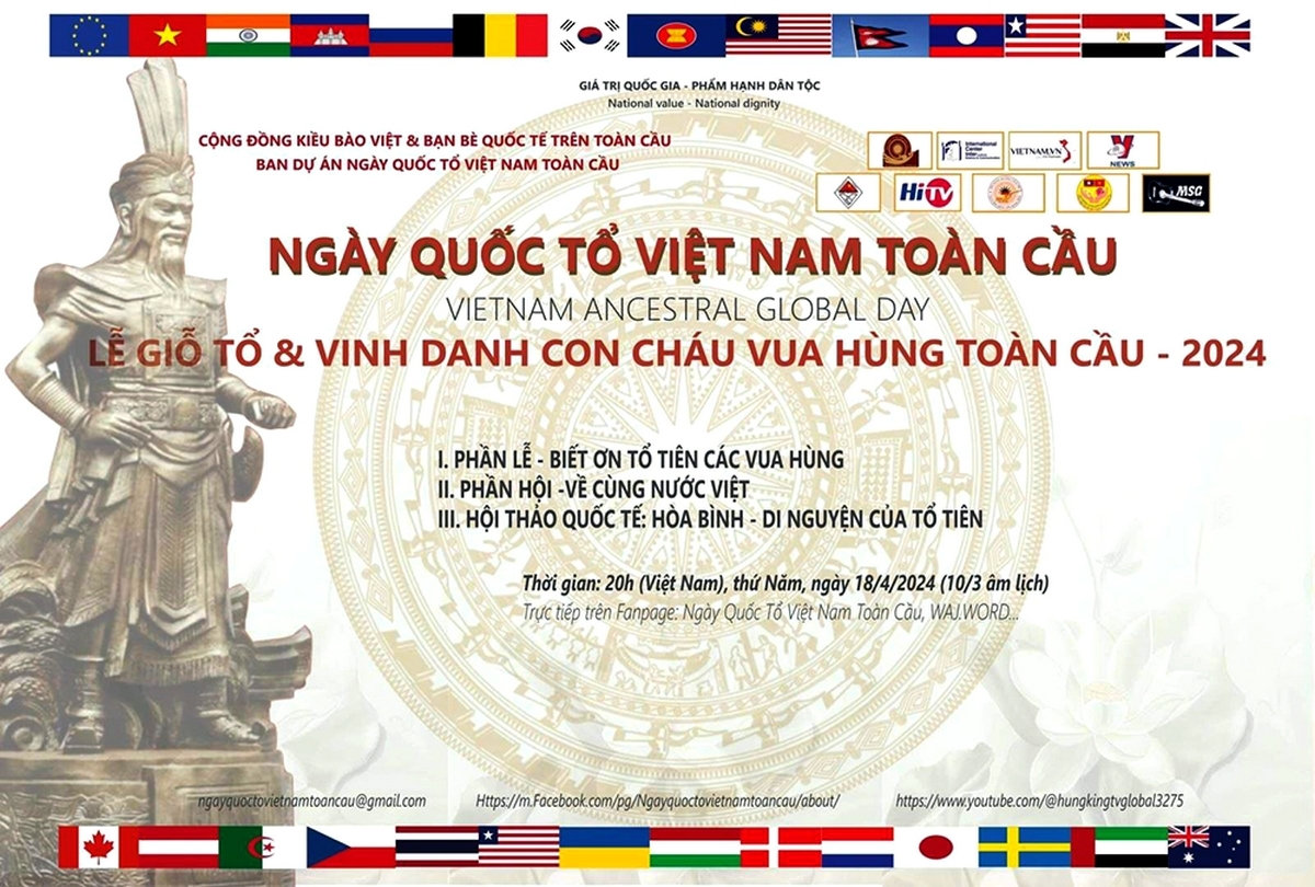 Thông tin về Ngày Quốc Tổ Việt Nam toàn cầu - Lễ giỗ Tổ và vinh danh con cháu Vua Hùng toàn cầu năm 2024.