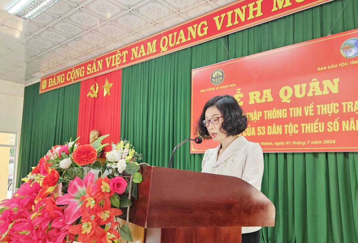 Phó Cục trưởng Cục Thống kê tỉnh Thanh Hóa Nguyễn Thị Bích Thảo phát biểu tại Lễ ra quân Phó Cục trưởng Cục Thống kê tỉnh Thanh Hóa Nguyễn Thị Bích Thảo phát biểu tại Lễ ra quân