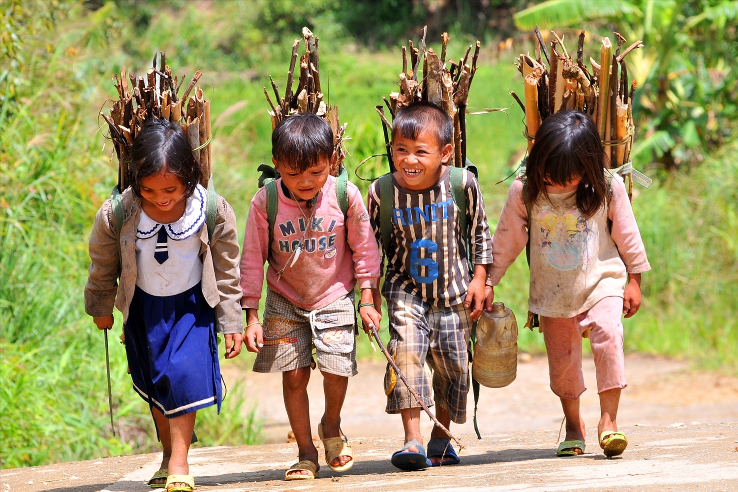 Tuổi nhỏ làm việc nhỏ, các em đi kiếm củi phụ giúp gia đình Tuổi nhỏ làm việc nhỏ, các em đi kiếm củi phụ giúp gia đình