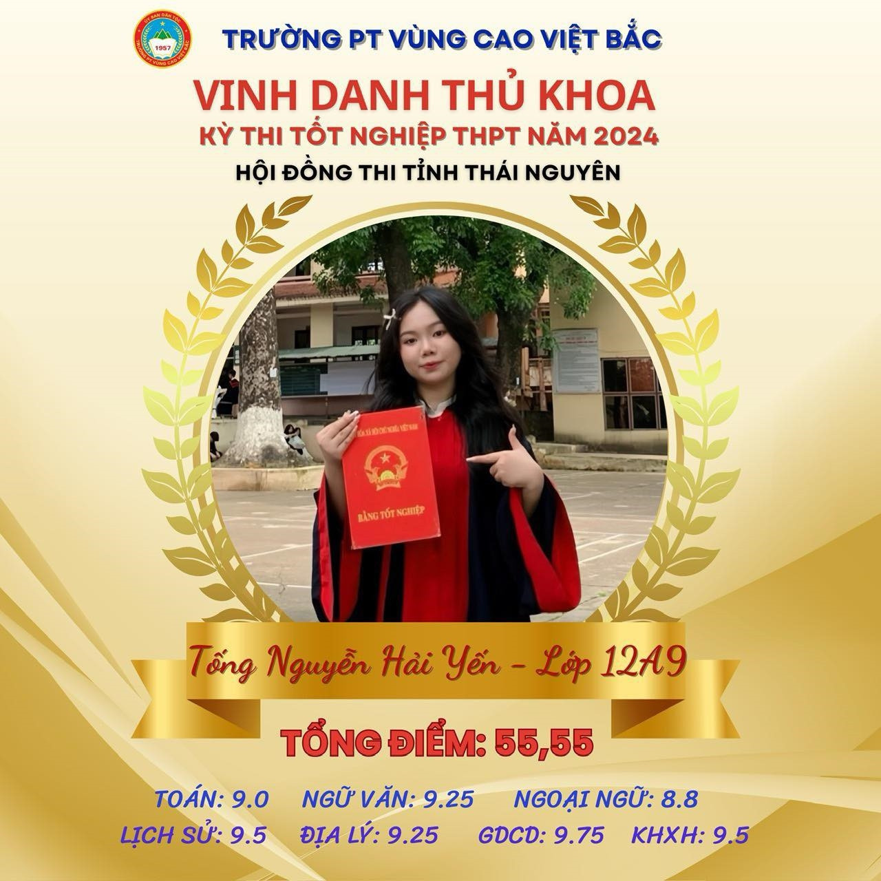 Nữ sinh Trường Phổ thông Vùng cao Việt Bắc là thủ khoa toàn tỉnh Thái Nguyên 