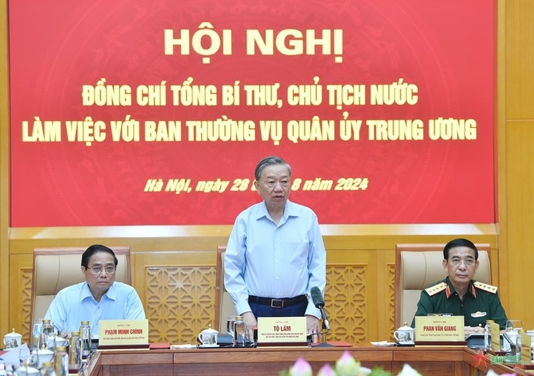 Tổng Bí thư, Chủ tịch nước Tô Lâm, Bí thư Quân ủy Trung ương phát biểu tại hội nghị - Ảnh: QĐND Tổng Bí thư, Chủ tịch nước Tô Lâm, Bí thư Quân ủy Trung ương phát biểu tại hội nghị - Ảnh: QĐND