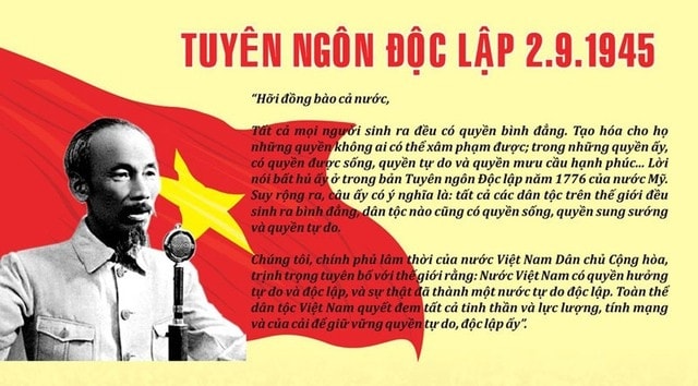 Nền độc lập, tự do Việt Nam được đặt nền móng từ Tuyên ngôn Độc lập do Chủ tịch Hồ Chí Minh tuyên bố trước quốc dân Nền độc lập, tự do Việt Nam được đặt nền móng từ Tuyên ngôn Độc lập do Chủ tịch Hồ Chí Minh tuyên bố trước quốc dân